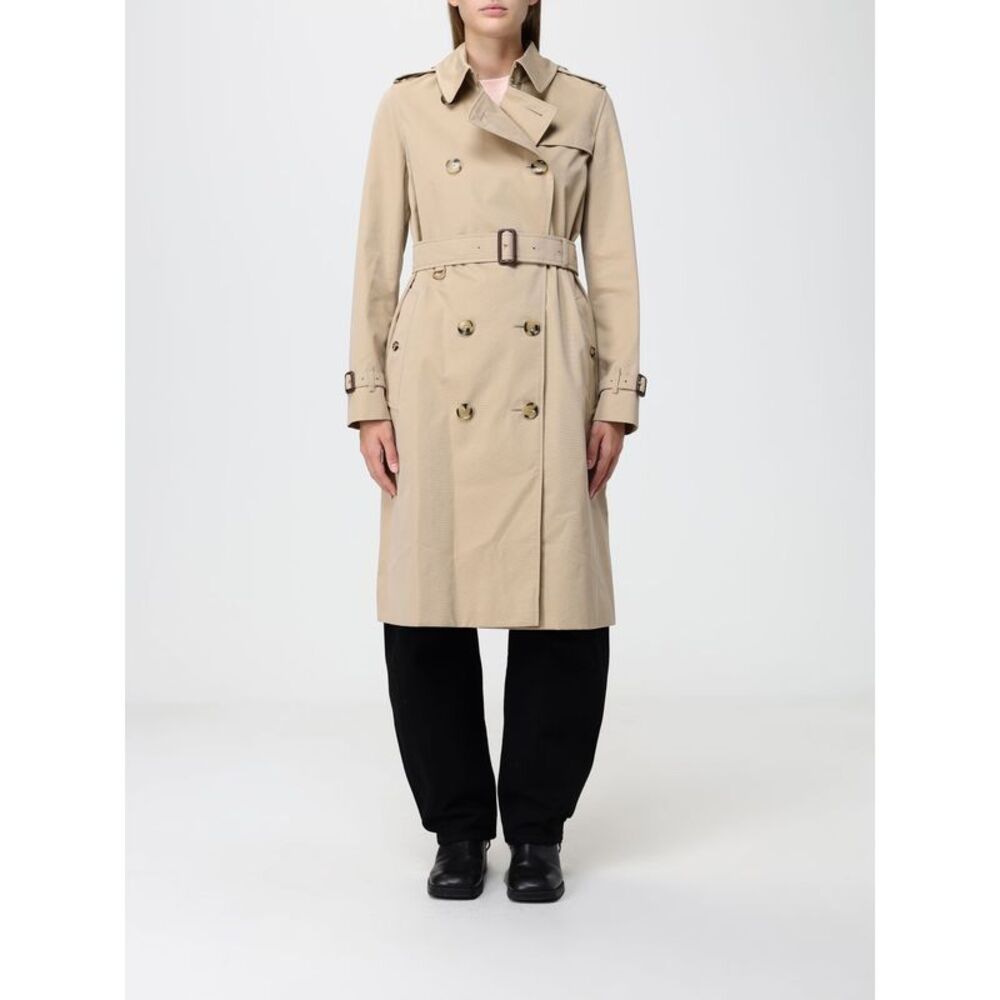 Burberry Women Burberry Double-Breasted Long Cotton Trench Coat With Belt
